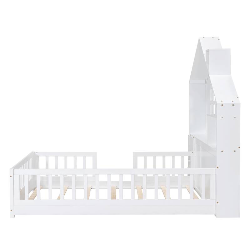 House Bed with Window and Bedside Drawers - White