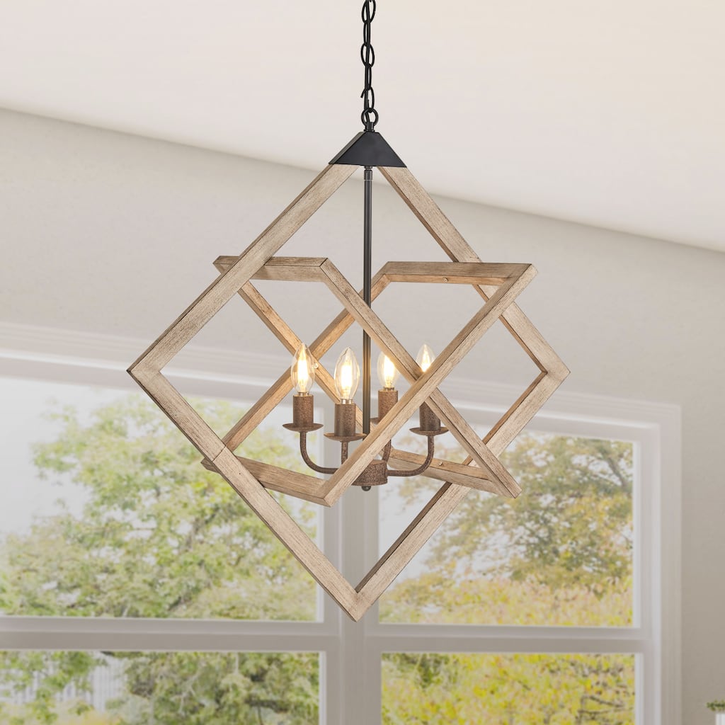 27 inch wood painted chandelier 4 Lt - Wood Painted