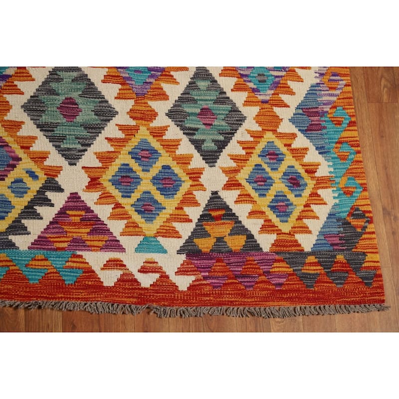All-Over Kilim Area Rug Hand-Woven Wool Carpet - 8'0" x 9'10"