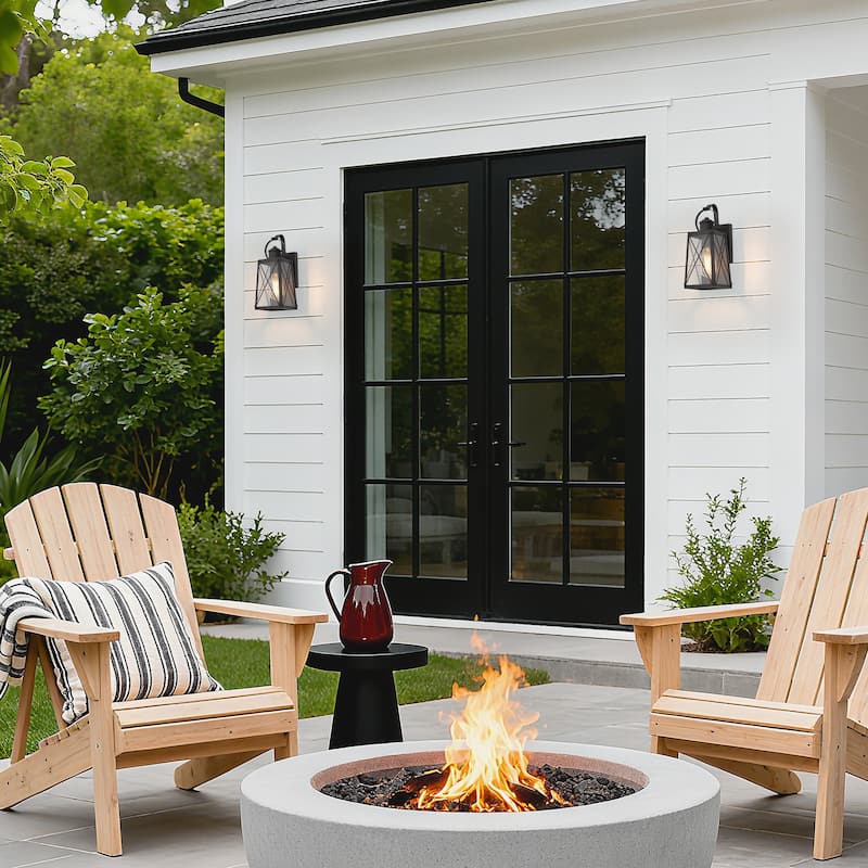 1-Light Modern Black Outdoor Wall Sconce Patio Lantern Glass Wall Lights - W5.5"x L6"x H12.75"