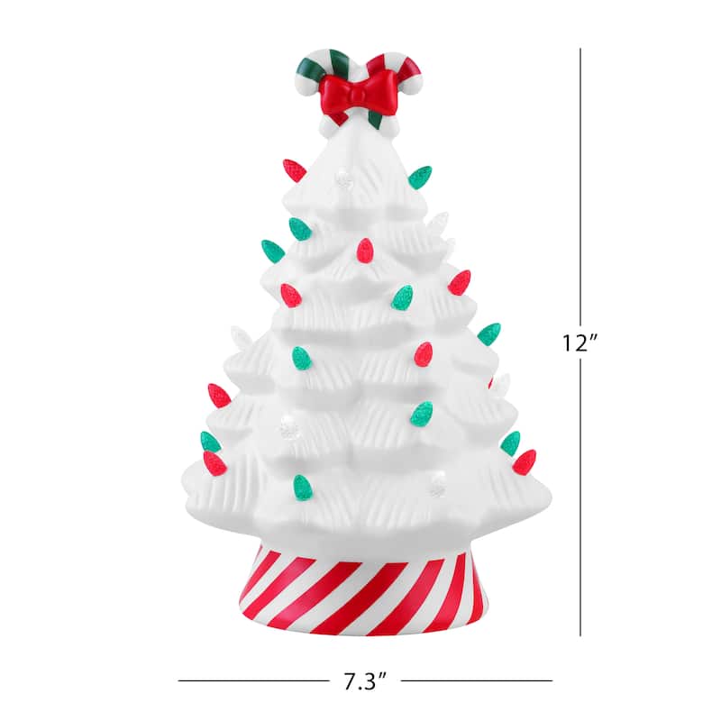 12" Nostalgic Ceramic Lit Candy Cane Tree - Red