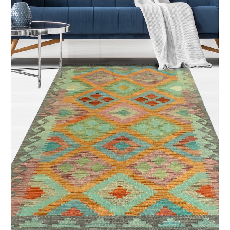 Sangat Flatweave Pervin Orange/Purple Rug - 4'0" x 6'1"