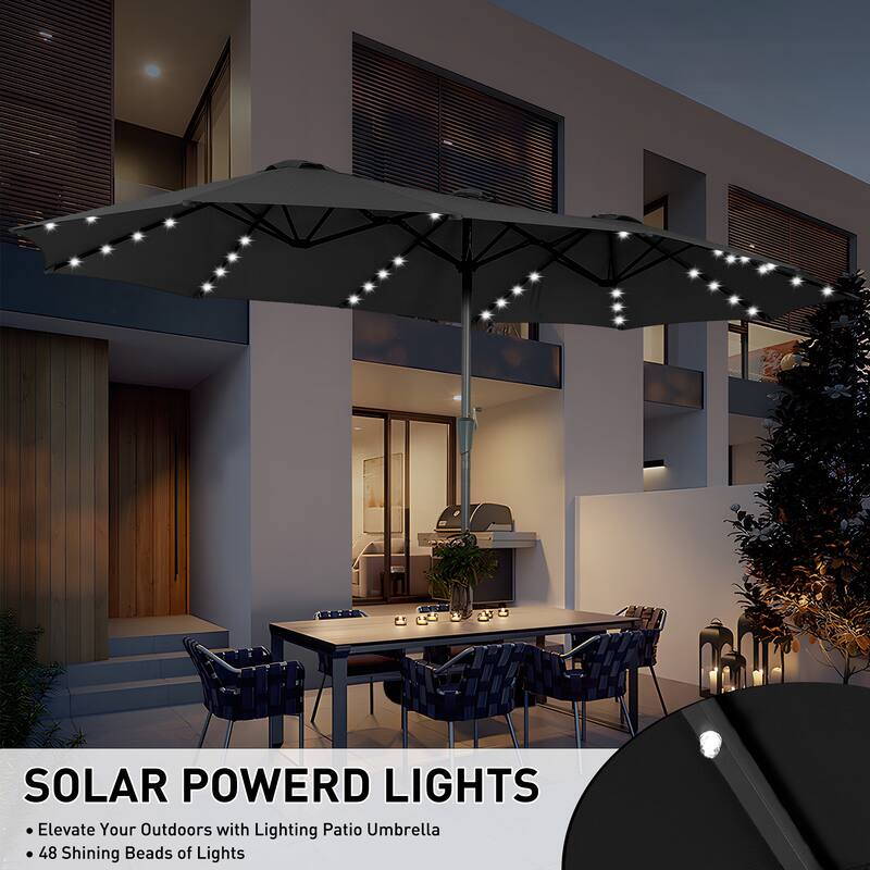 15ft Patio Umbrella Outdoor Market Umbrella with Base and LED Lights