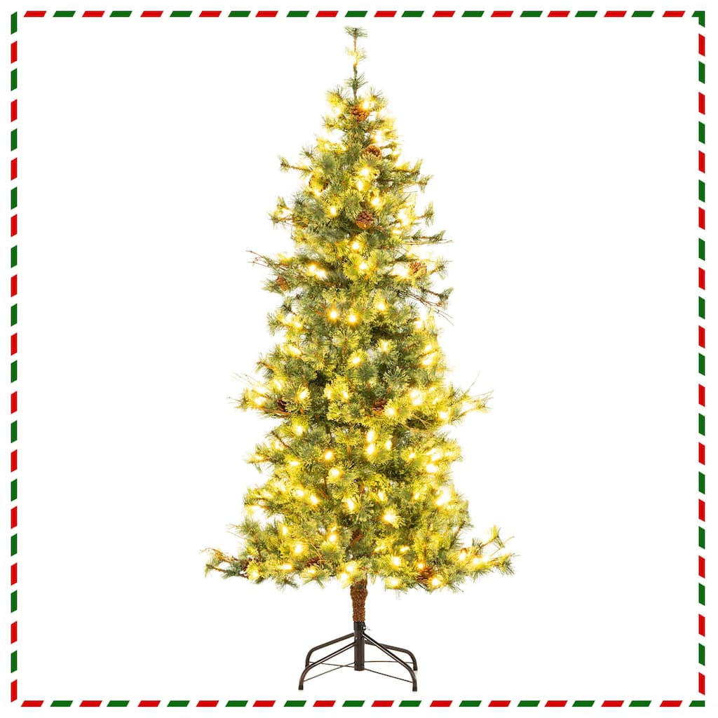 Costway 6/7/8 FT Artificial Christmas Tree with 370/502/702 Branch & - See Details - Green