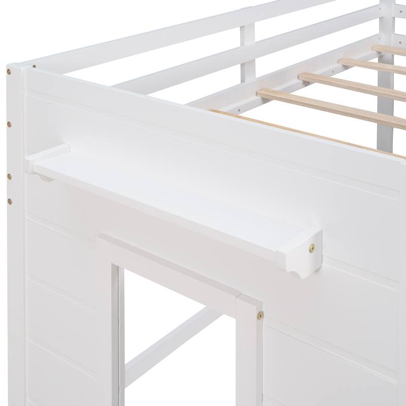 Compact Twin Loft Bed with Cabinet, Shelf, and Storage Drawers in White, Gray, or Espresso