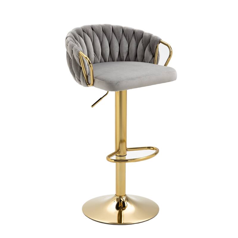 Set of 4 Bar Stool Adjustable Height Swivel Velvet Woven