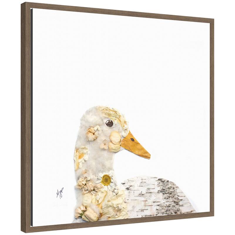 Kate and Laurel Duck No. 2 by Madeline Jeppesen Framed Canvas Wall Art Print - 22x22 - Walnut