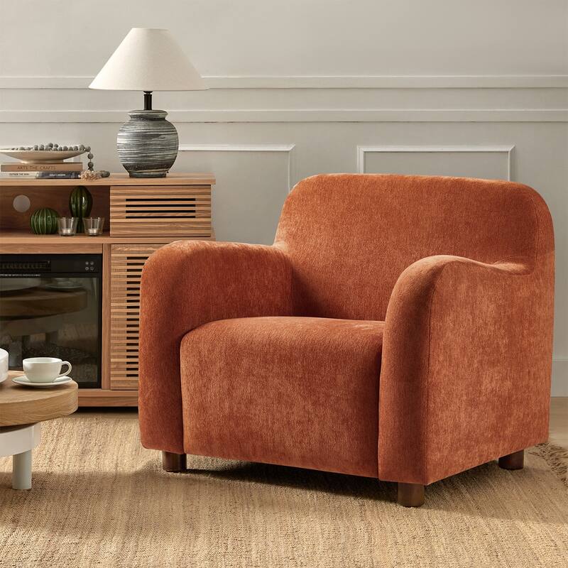 Wayne 35" Wide Boucle Upholstered Teddy Accent Chair with Solid Wood Legs by HULALA HOME