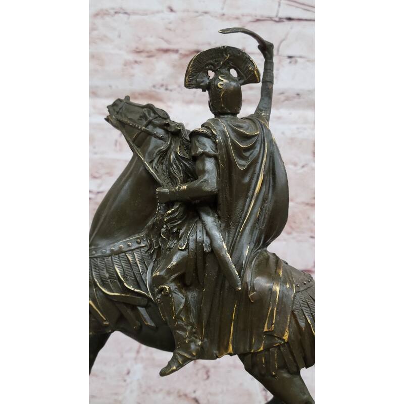 Roman Cavalry Centurion Solider On Imitative Horseback - Bronze Sculpture By Kamiko