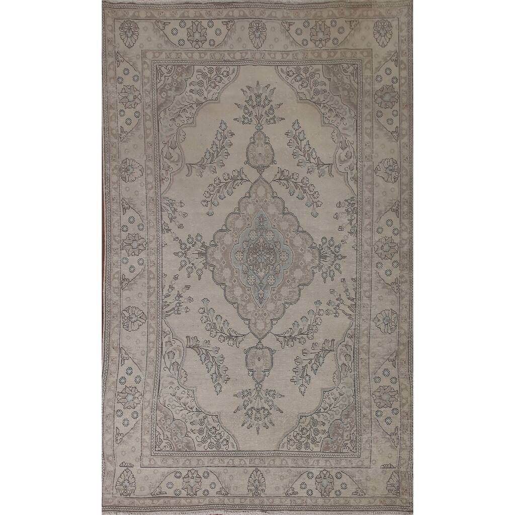 Distressed Tabriz Persian Vintage Area Rug Handmade Wool Carpet - 6'3" x 9'4"