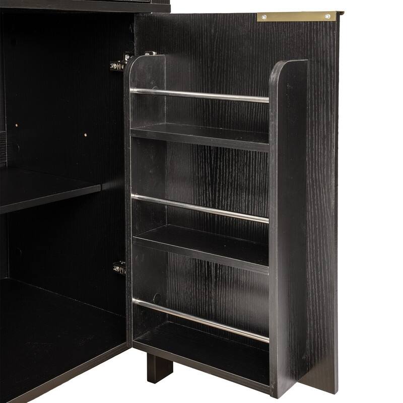 71" Tall Fluted Arched Pantry Cabinet with Glass Doors and Adjustable Shelves for Elegant Kitchen Storage