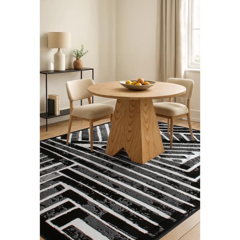 World Rug Gallery Contemporary Stripe Design Black / Gray / Ivory Area Rug