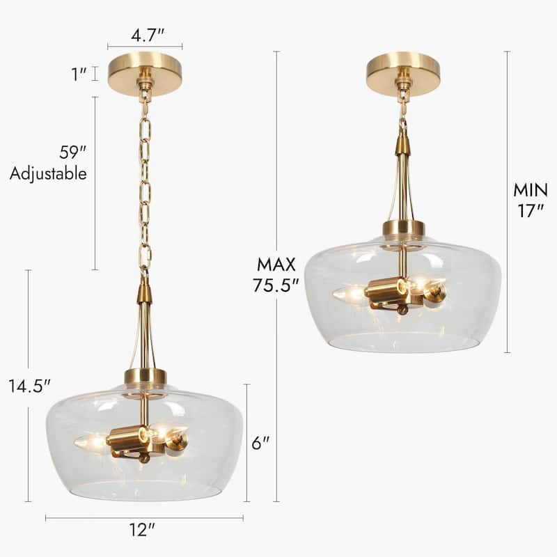 Zelena Modern Farmhouse Gold Chandelier Glass Drum Pendant Light for Dining Room