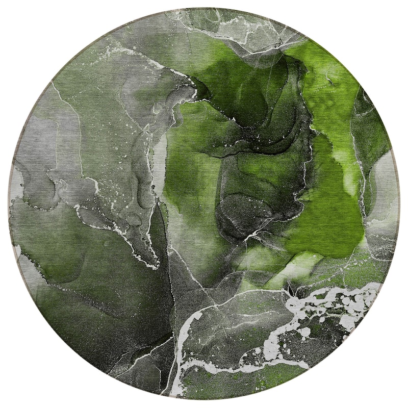 Machine Washable Indoor/ Outdoor Chantille Abstract Green Rug