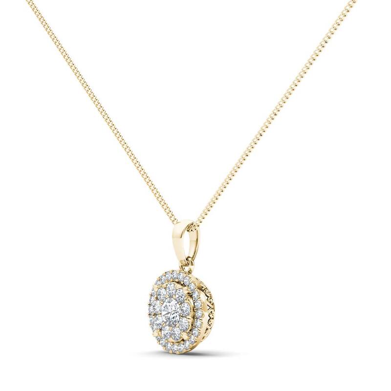 IGI Certified 1/2ct TDW Diamond Cluster Halo Pendant Necklace in 14k Gold for Women