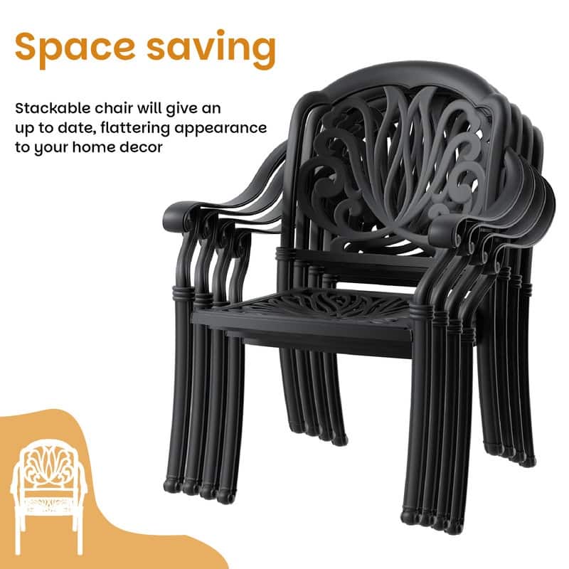 Stacking OutdoorPatio Dining Armchair with Brown Cushions
