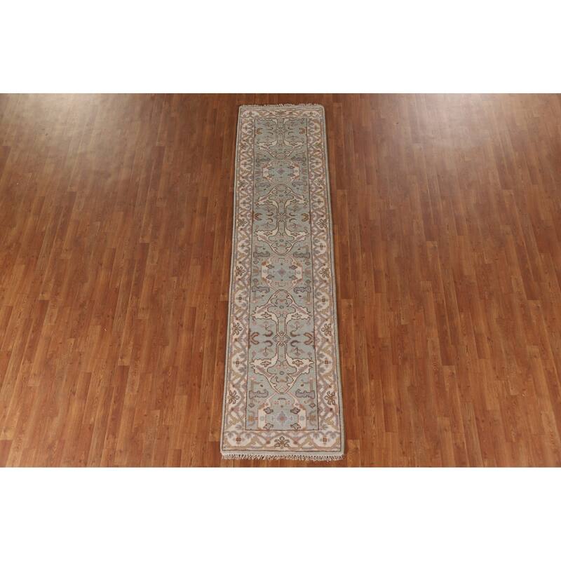 Oushak Indian Runner Rug Hand-Knotted Wool Carpet - 2'7"x 9'11"