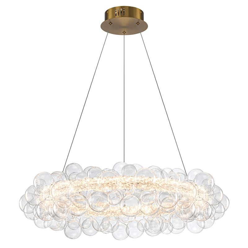Crystal Bead LED Chandelier with Glass Globe, Adjustable