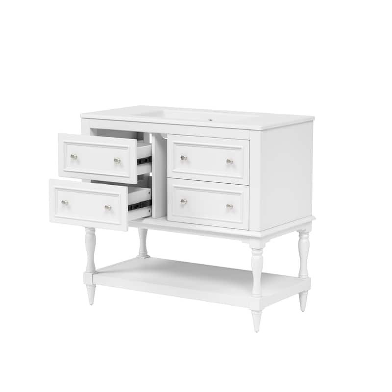 Roomfitters 36" Vanity with Medicine Cabinet, Mirror Cabinet with Shelf, Solid Wood Bathroom Cabinet with 4 Drawers