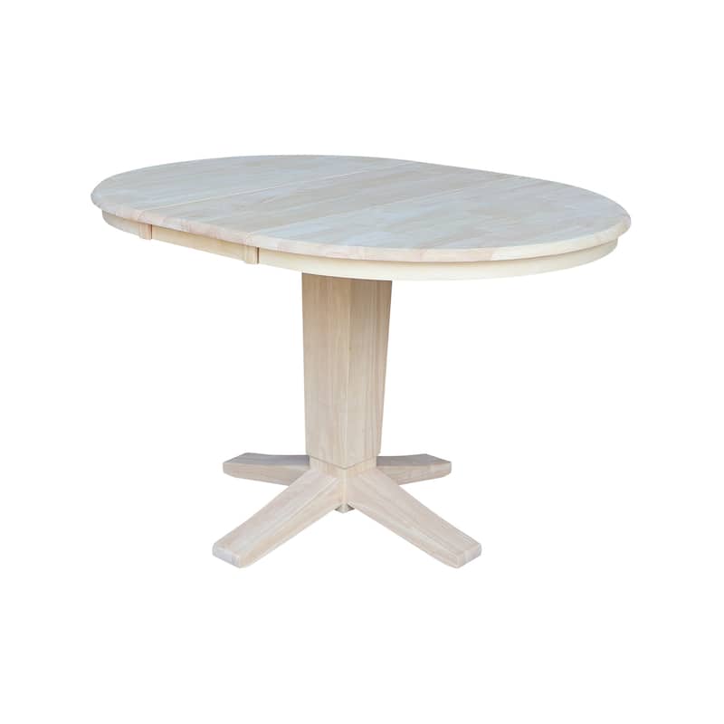 36" Solid Wood Round Top Pedestal Dining Table with 12 in Leaf