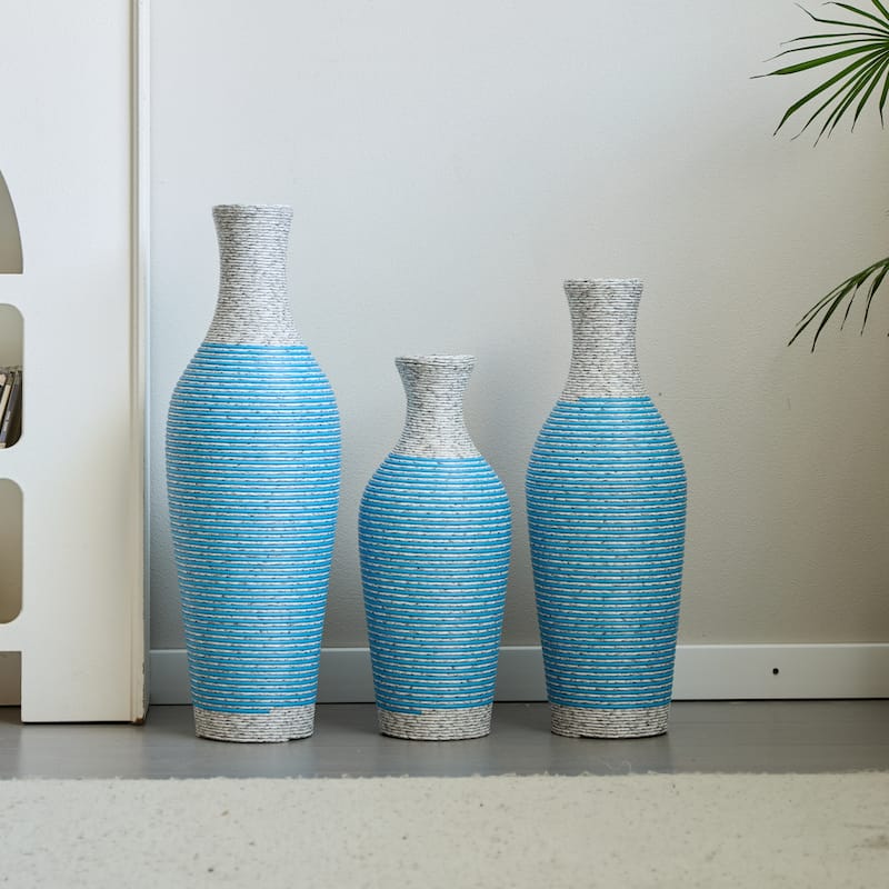 Hand-Woven PVC Rattan Floor Vase