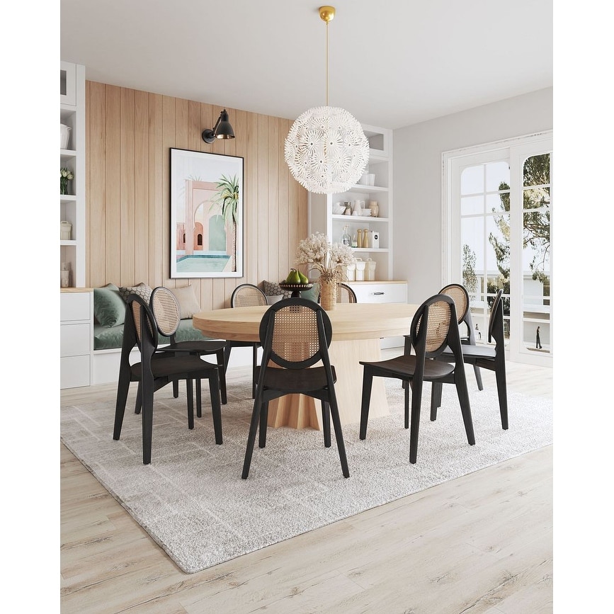 Manhattan Comfort Versailles Round Dining Chair in Black and Natural Cane Set of 2