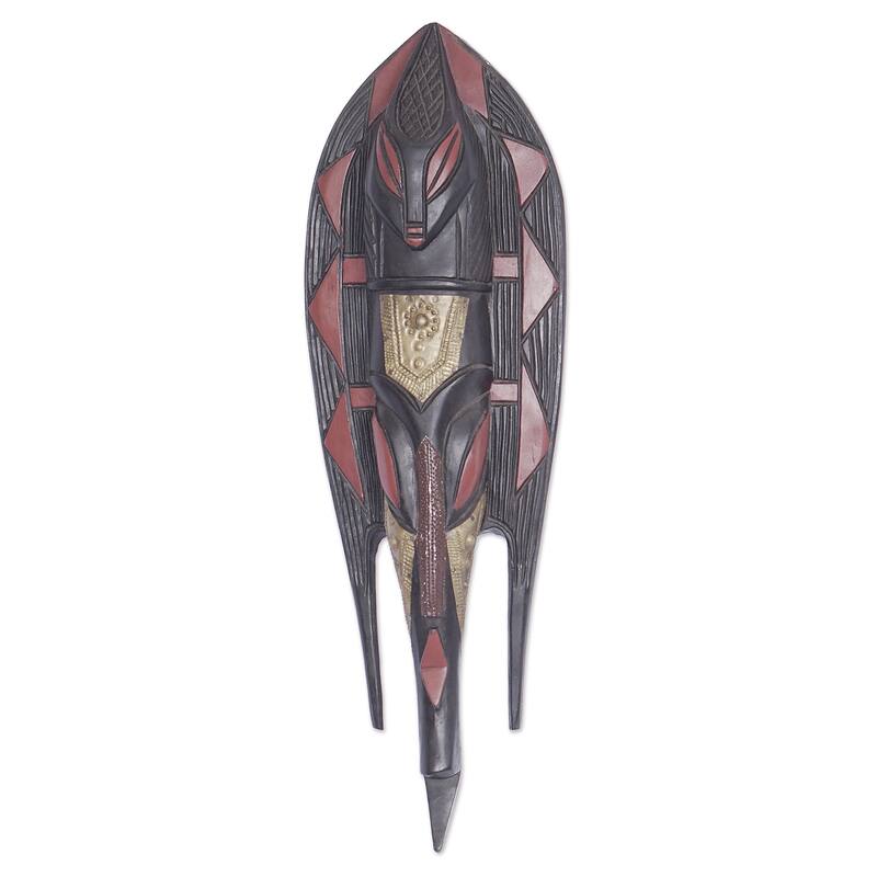 Novica Handmade African Fish Akan Wood Mask - Red