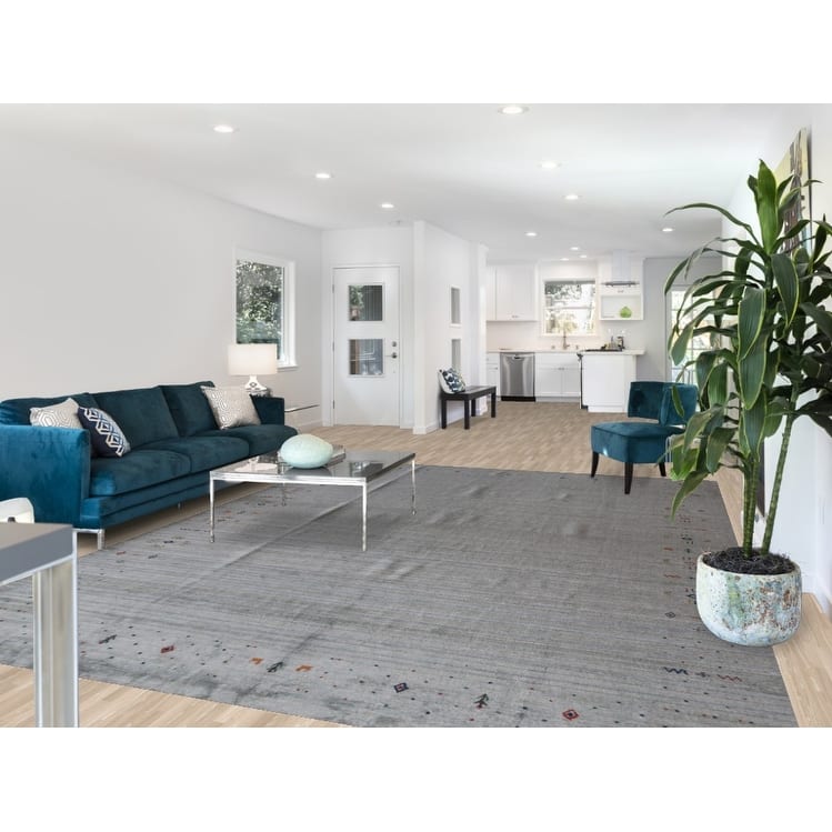 Hand Knotted Oriental 100% Wool Carpet Tribal Tribal Greys & Charcoal Gabbeh Area Rug - 12' 2'' X 8' 11''