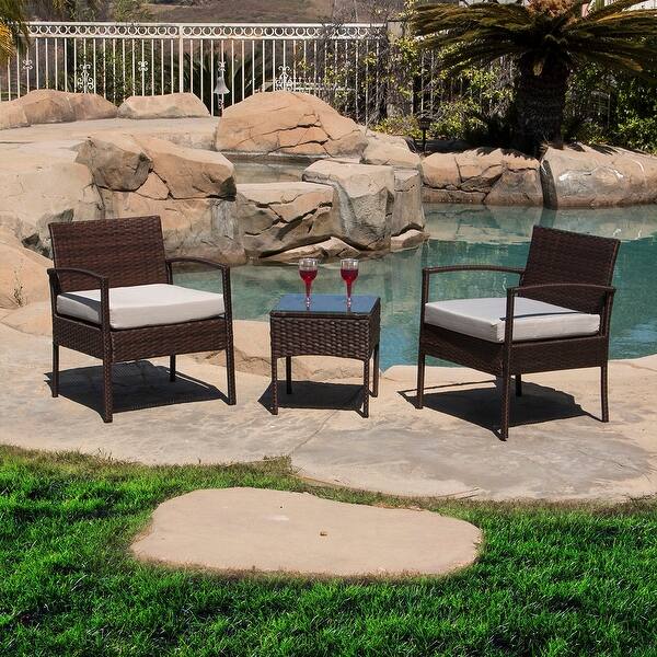 Shop Belleze 3 Piece Patio Outdoor Rattan Patio Set Wicker