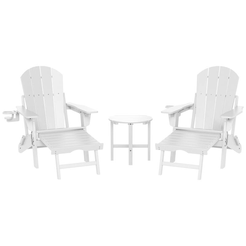 Laguna Outdoor 3-Piece Folding Adjustable Adirondack Chair with Hideaway Ottoman & Round Side Table - White