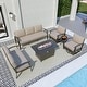 preview thumbnail 101 of 144, Aluminum Patio Outdoor Sectional Sofa Set with Fire Pit, Swivel Rocking Chairs and Ottomans 7-Seats w/Swivel - Khaki