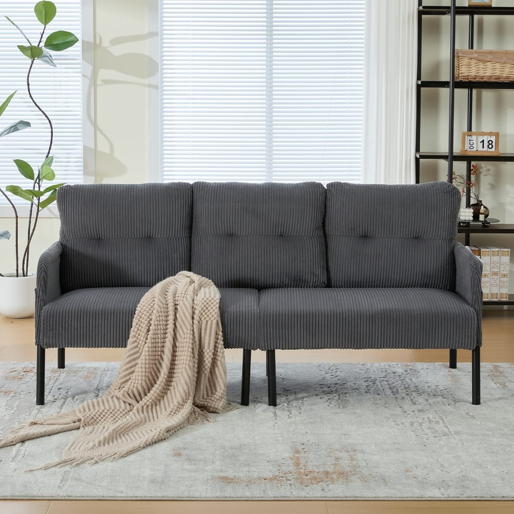 HOMEFUN Corduroy Upholstered Oversized Wood Frame Loveseat Sofa with Metal Legs and Side Pockets
