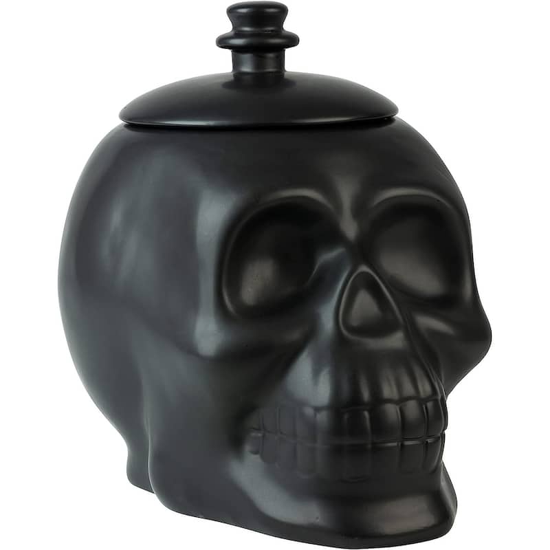 Matte Black Ceramic Skull Cookie Jar