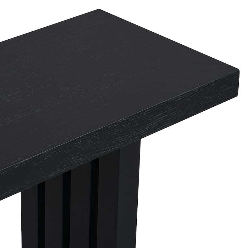 Roomfitters Modern Console Table with Oak Veneer Top, Geometric Base Accent Entryway Table for Living Room, Black