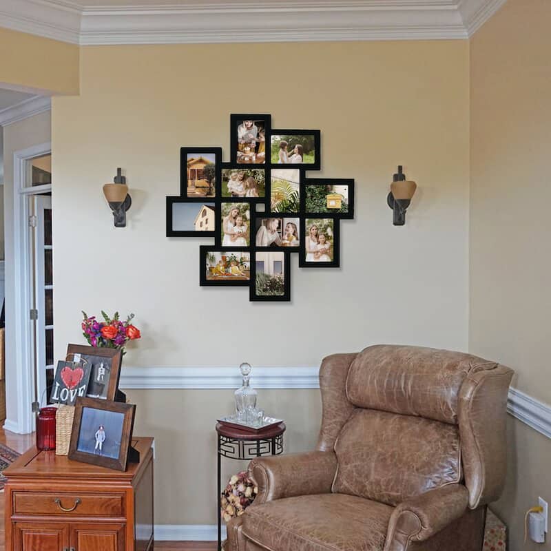 Adeco 12 Opening 4 x 6" Black Collage Wall Picture Frame