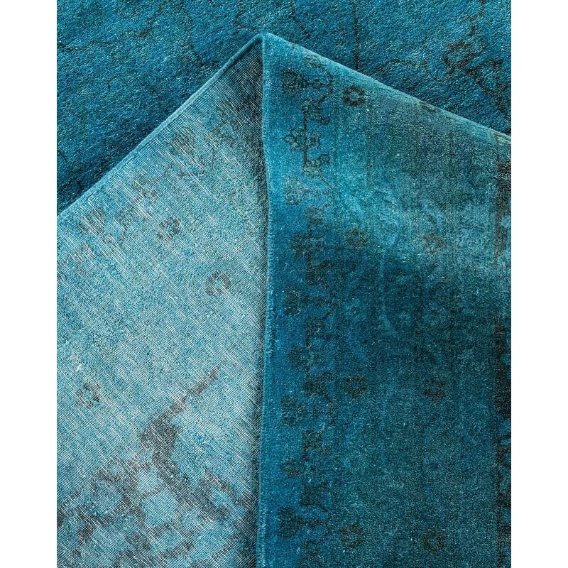 Overdyed, One-of-a-Kind Hand-Knotted Area Rug - Blue - 12' 3" x 17' 9"