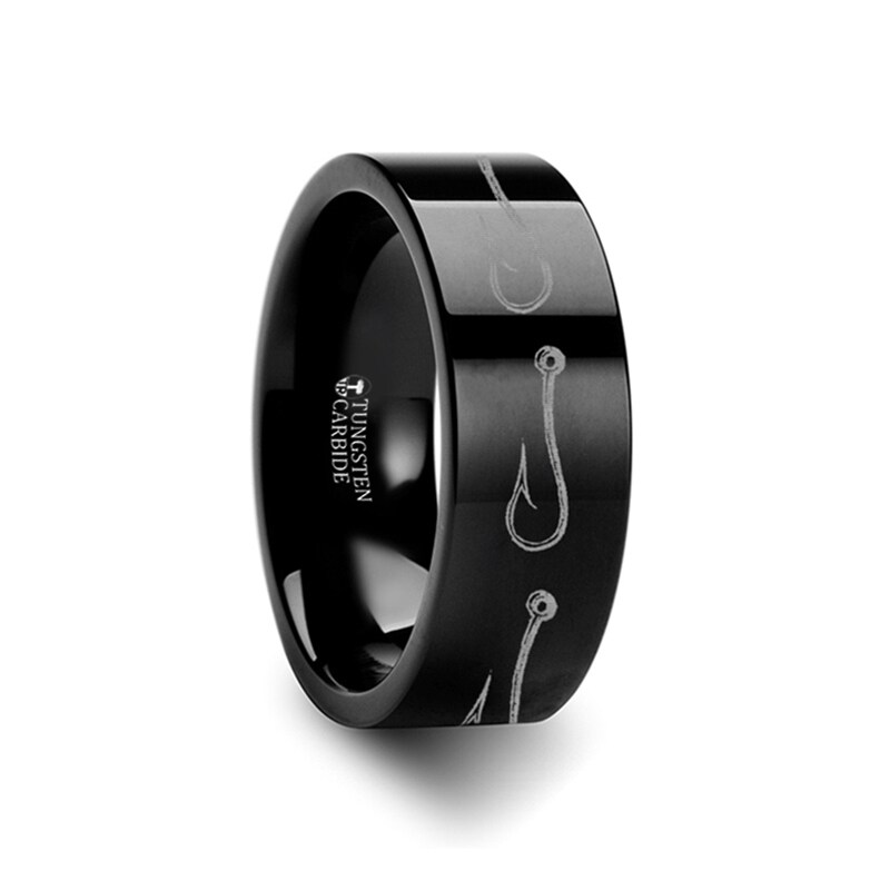 MEN'S STAINLESS STEEL CABLE RING IN BLACK ENGRAVABLE WOLF WEDDING BANDband
