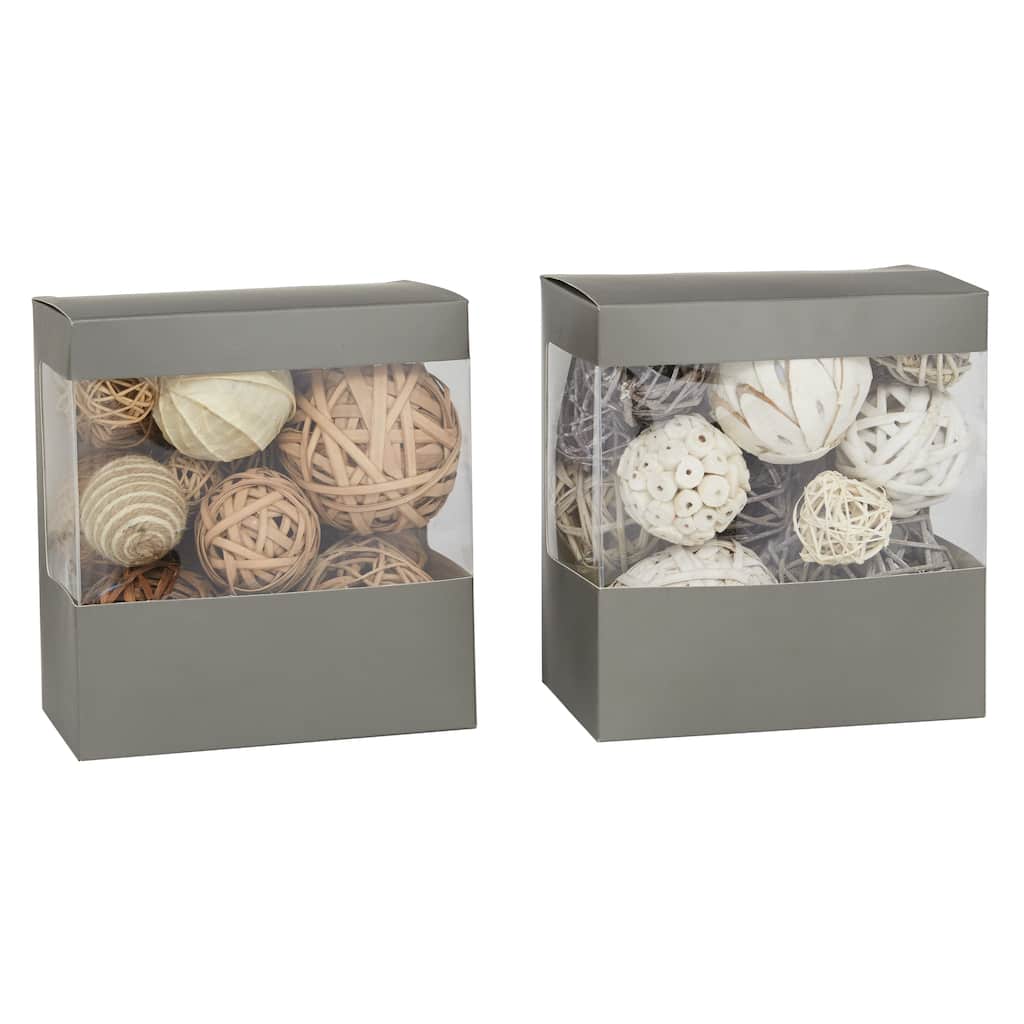 Wood Handmade Orbs & Vase Filler with Varying Designs - Set of 2 Brown - Roche River Decor - 5"W x 7"L x 8"H