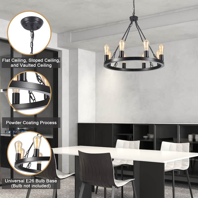 8-Light Circle Wagon Wheel Farmhouse Foyer Chandelier Linear Island Chandelier Lighting for Dining Room
