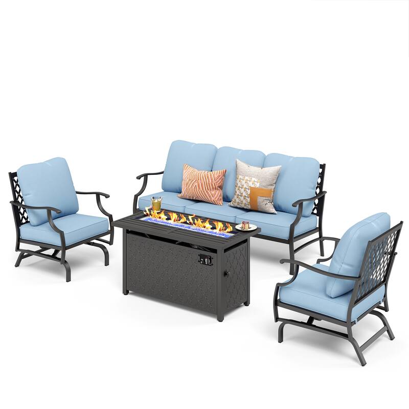 MAISON ARTS Outdoor Sofa Set 4/6-Piece Patio Conversation Set with 45'' Gas Fire Pit Table