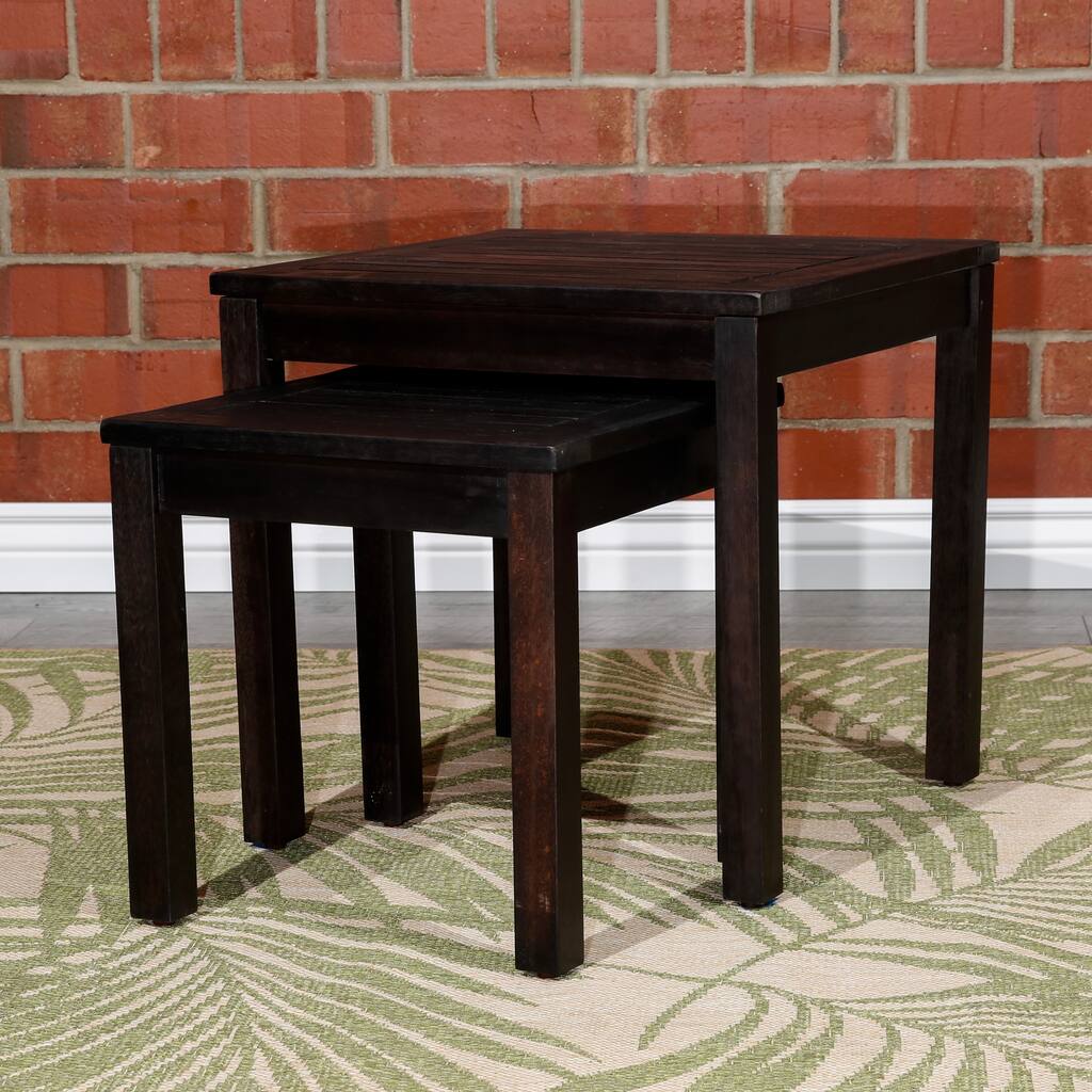 GDFStudio - Arvilla 2-Piece Outdoor Solid Eucalyptus Wood Nesting Side Tables with Space-Saving Design