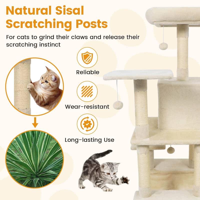 Costway 58” Tall Multi-level Cat Tree with Upholstered Perch & Cat - See Details