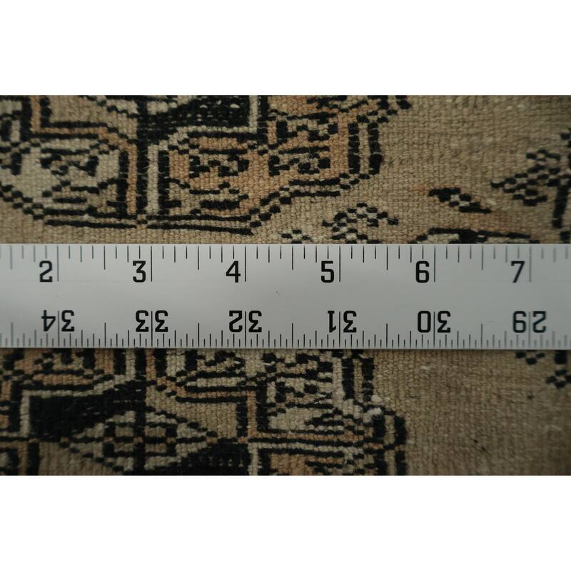 Hand Knotted Oriental 100% Wool Carpet Traditional Geometric Beige & Ivories Bokhara Runner Rug - 7' 4'' X 1' 6''