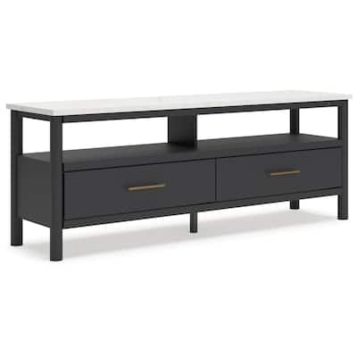 Mooran Large TV Media Console, Shelf, 2 Drawers, Black, White 71 Inch