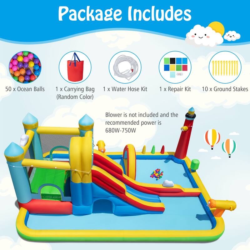 Gymax Inflatable Water Park w/Ocean Balls Climbing Wall Ball Pit Toss - Multicolor