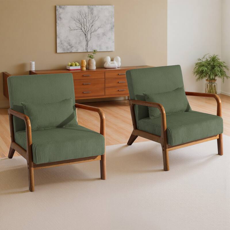 Modern Corduroy Upholstered Accent Chair with Wood Legs Set of 2