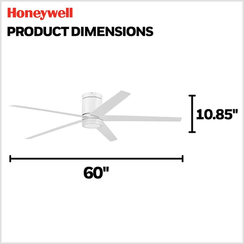 60" Honeywell Graceshire White Indoor Ceiling Fan with LED Light and Remote Control, 6-Speed BLDC Motor