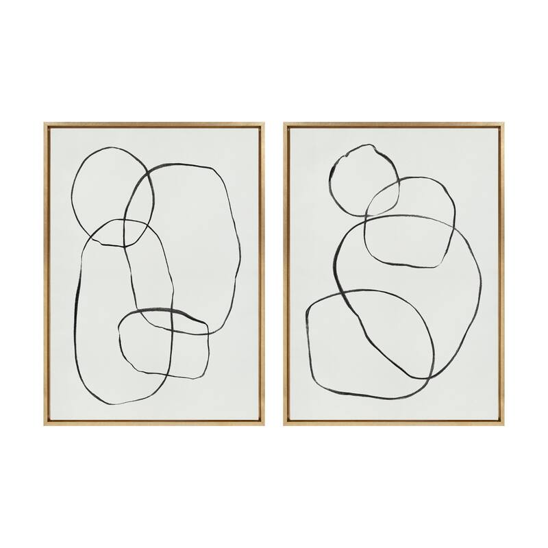 Kate and Laurel Sylvie Modern Circles Framed Canvas Set by Teju Reval - 2 Piece Set 28x38 Bright Gold