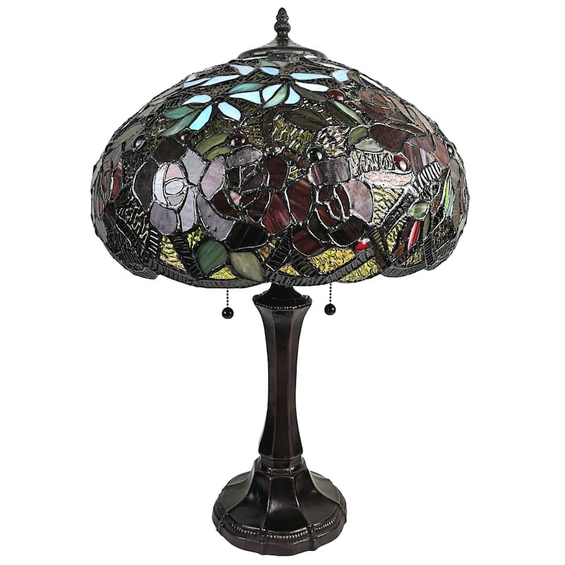 Tiffany Style Table Lamp 24" Tall Stained Glass Floral Roses Decor Nightstand Bedroom Office Handmade Amora Lighting