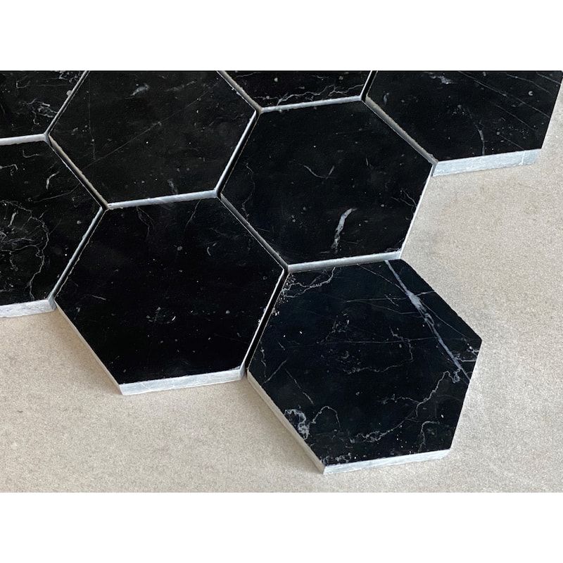 Nero Marquina 3" Hexagon Marble Wall and Floor Mosaic - Case (10 Sheets)